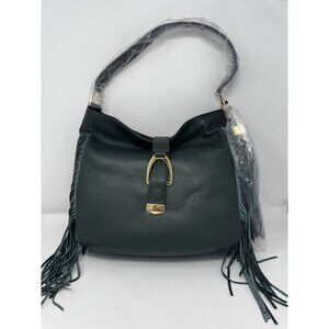 GILI Hobo Shoulderbag Dark Green Italian Leather Fringe Galore Stirrup NWT